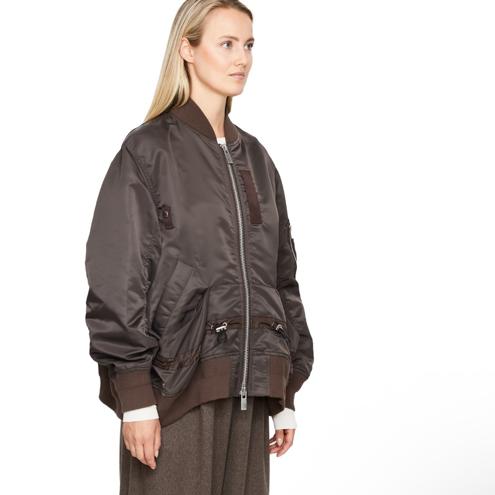 Bomber jacket with drawstring dark brown